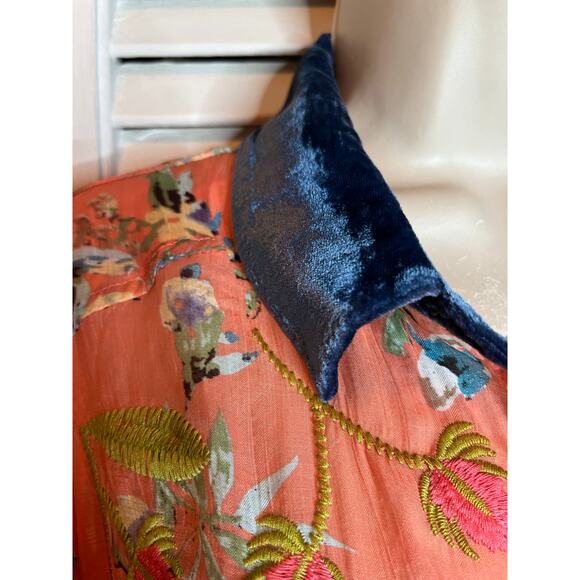 Vintage Soft Surroundings vintage embroidered blouse velvet collar oversized PXS - Picture 2 of 6